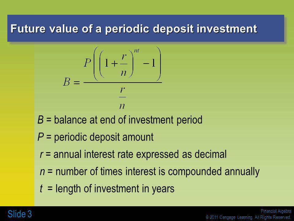 periodic deposit investing formulas in economic